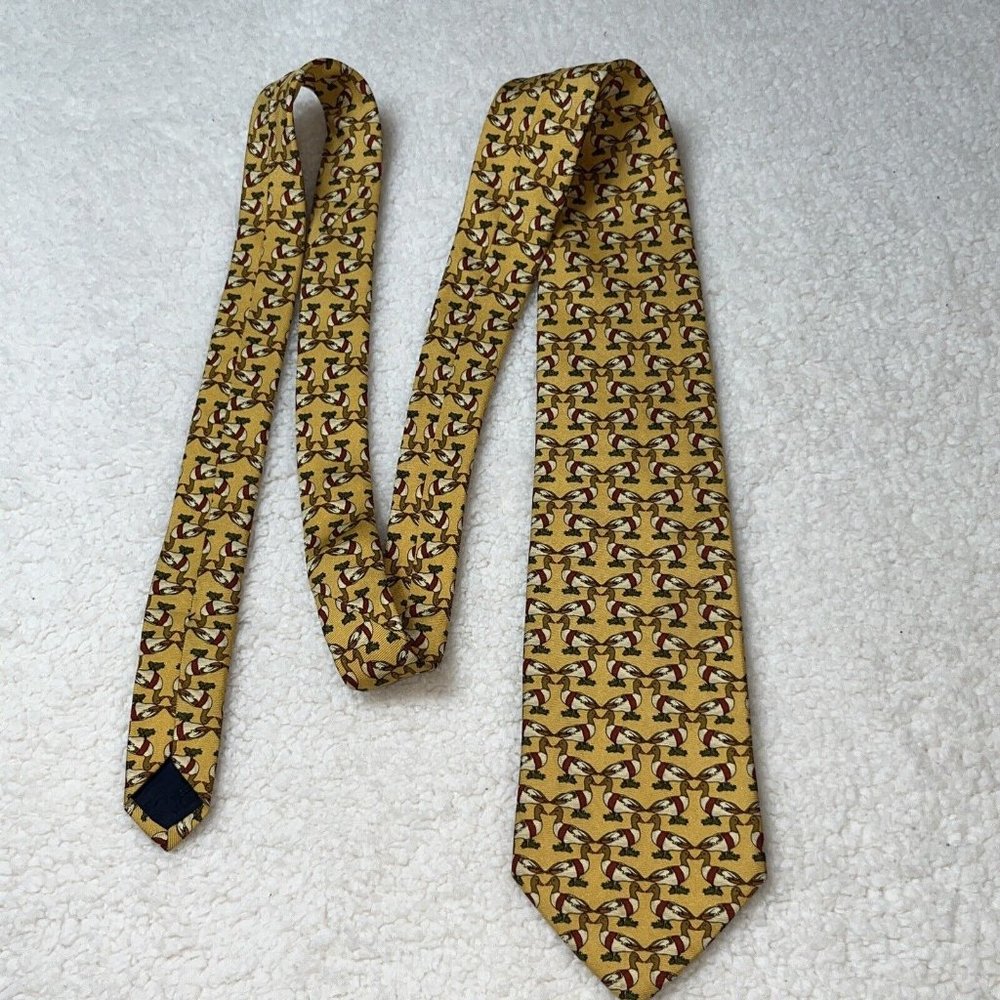 Brooks Brothers Men's Yellow Duck Mallards Print 100% Silk Necktie USA - Picture 4 of 4